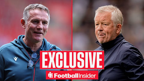 Football Insider exclusive as Wrexham manager Phil Parkinson and Sheffield United boss Chris Wilder feature on either side of a split image.