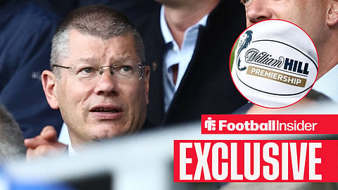 Football Insider exclusive as SPFL chief executive Neil Doncaster stares towards the SPFL logo, which features in a circular inset.