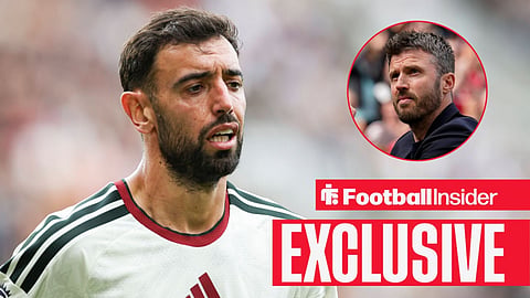 Bruno Fernandes in action with Michael Carrick clapping fans right inset