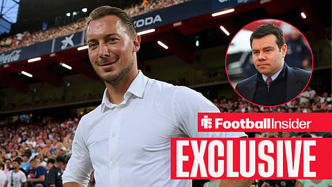 Football Insider exclusive as Newcastle manager Matthias Jaissle smiles, while sporting director Ross Wilson watches from a circular inset.