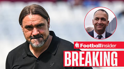 Daniel Farke on the sidelines at Leeds, with Paraag Marathe in a circular inset