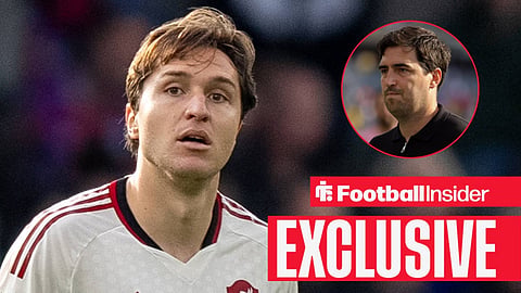 Federico Chiesa in action with Andoni Iraola on pitch after game right inset