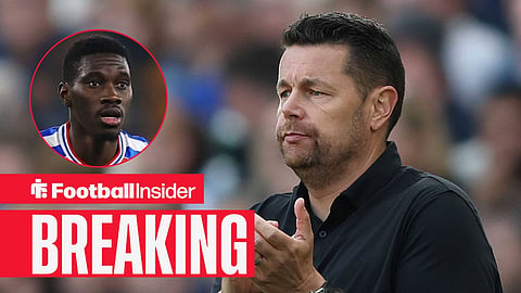 Pierre Sage on the sidelines at Crystal Palace, with Ismaila Sarr in a circular inset