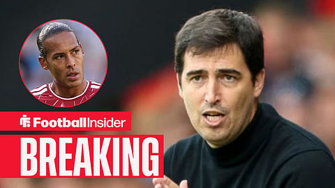 Andoni Iraola on the sidelines with Virgil van Dijk in action for Liverpool