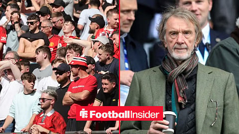 Man United fans at Wembley, with Jim Ratcliffe in the stands