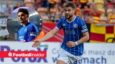 Rangers midfielder Nicolas Raskin in action, while Ianis Hagi watches from a circular inset.
