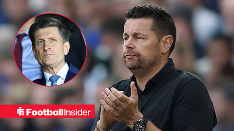 Pierre Sage on the sidelines at Crystal Palace with Steve Parish in a circular inset