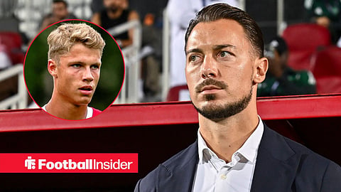 Matthias Jaissle on sideline with Sean Steur in action for Ajax left inset