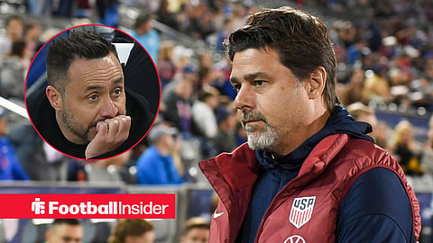 Mauricio Pochettino on the sidelines, with Roberto De Zerbi in a circular inset