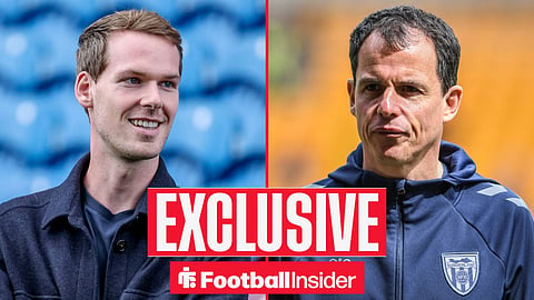 Football Insider exclusive as Sunderland owner Kyril Louis-Dreyfus and manager Regis Le Bris feature on either side of a split image.