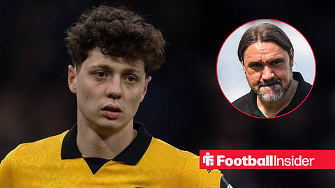 Ladislav Krejci in action with Daniel Farke on pitch before a game right inset