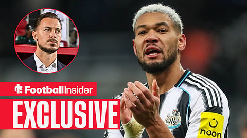 Joelinton clapping fans with Matthias Jaissle on sideline left inset