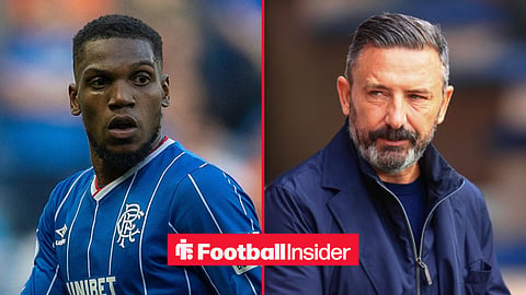 Dujon Sterling in action for Rangers, with Derek McInnes on the sidelines