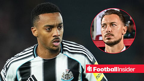 Joe Willock in action for Newcastle, with Matthias Jaissle in a circular inset
