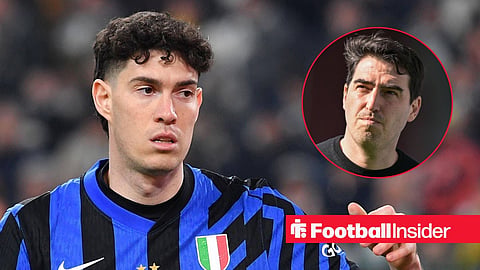 Alessandro Bastoni in action for Inter Milan, with Andoni Iraola in a circular inset