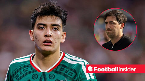 Gilberto Mora in action for Mexico with Andoni Iraola on sideline right inset