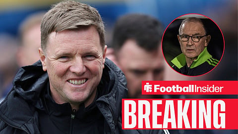 Eddie Howe smiling on sideline with Martin O'Neill in front of bench right inset