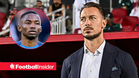 Matthias Jaissle on sideline with Bazoumana Toure in action left inset