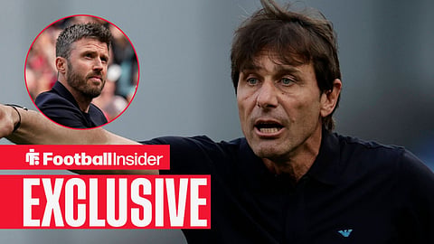 Antonio Conte on sideline with Michael Carrick clapping fans left inset
