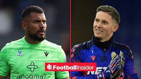 Walter Benitez in action for Crystal Palace, with Dean Henderson warming up