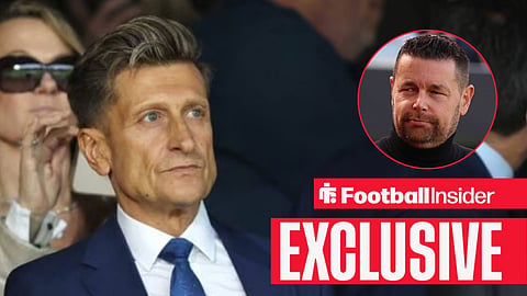 Steve Parish in the stands at Crystal Palace, with Pierre Sage in a circular inset