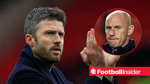 Michael Carrick on the sidelines at Man United, with Nicky Butt in a circular inset