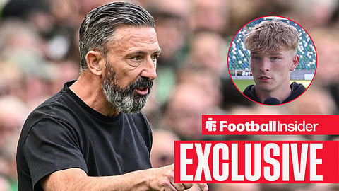Derek McInnes on sideline Bayley McCann right inset in interview
