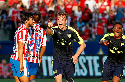 Football Soccer - Chivas de Guadalajara v Arsenal - Pre Season Friendly - StubHub Center, Los Angeles - 31/7/16
Arsenal's Rob Holding celebrates scoring a goal
Reuters / Mike Blake
Livepic