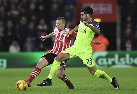 Britain Football Soccer - Southampton v Liverpool - EFL Cup Semi Final First Leg - St Mary's Stadium - 11/1/17 Southampton's Jordy Clasie in action with Liverpool's Emre Can Reuters / Toby Melville Livepic EDITORIAL USE ONLY. No use with unauthorized audio, video, data, fixture lists, club/league logos or "live" services. Online in-match use limited to 45 images, no video emulation. No use in betting, games or single club/league/player publications. Please contact your account representative for further details.