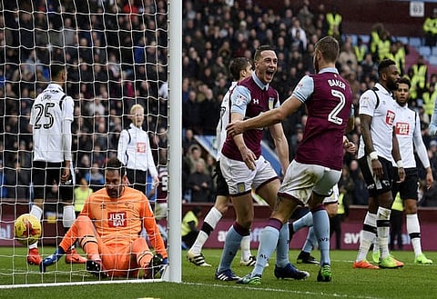 Britain Football Soccer - Aston Villa v Derby County - Sky Bet Championship - Villa Park - 25/2/17 Aston Villa's James Chester celebrates scoring their first goal Mandatory Credit: Action Images / Adam Holt Livepic EDITORIAL USE ONLY. No use with unauthorized audio, video, data, fixture lists, club/league logos or "live" services. Online in-match use limited to 45 images, no video emulation. No use in betting, games or single club/league/player publications. Please contact your account representative for further details.