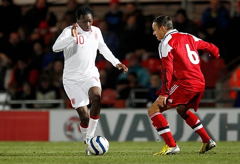 Football - England U19 v Denmark U19 - Under 19 International Friendly - Keepmoat Stadium, Doncaster - 5/2/13
England's Blair Turgott (L) in action against Denmark's Patrick Olsen
Mandatory Credit: Action Images / Andrew Boyers
Livepic