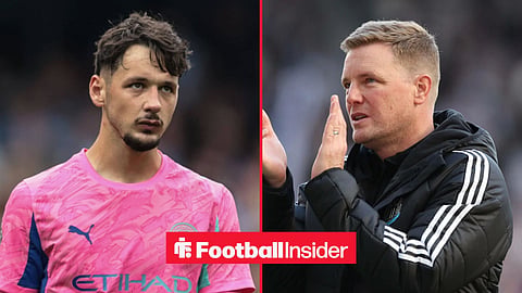 James Trafford looking focused at Man City, with Eddie Howe applauding