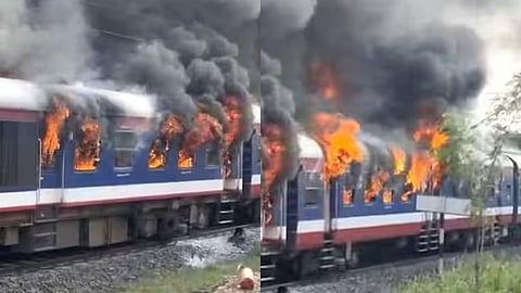 Ahmednagar: आष्टी रेल्वेला भीषण आग ;  सुदैवाने जीवितहानी नाही, मात्र...