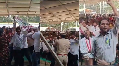 अजित पवार यांच्या भंडाऱ्यातील 'शासन आपल्या दारी' कार्यक्रमात गोंधळ; आरक्षणाच्या मुद्यावरुन तरुणाची घोषणाबाजी