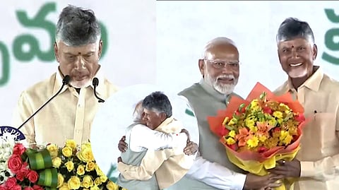 चंद्राबाबू नायडूंनी चौथ्यांदा घेतली आंध्र प्रदेशच्या मुख्यमंत्रिपदाची शपथ; मोदींनी मिठी मारून केले अभिनंदन