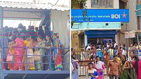 लाडक्या बहिणींची बँकेमध्ये झुंबड; पहिला हप्ता लाभार्थ्यांच्या खात्यात आल्यावर इतर महिलांची धावाधाव