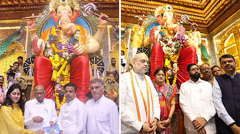 अमित शहा, शरद पवार यांनी घेतले लालबागच्या राजाचे दर्शन; शहा सपत्नीक, तर पवारांची जावई, नातीसह उपस्थिती