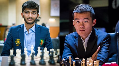 डी. गुकेश,डिंग लिरेन (डावीकडून)