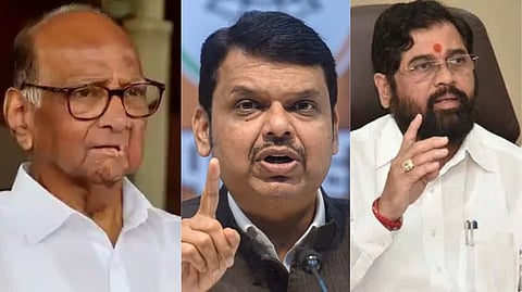 शरद पवार, एकनाथ शिंदे, देवेंद्र फडणवीस (डावीकडून)