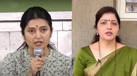 प्राजक्ता माळी, राज्य महिला आयोगाच्या अध्यक्षा रूपाली चाकणकर (डावीकडून)