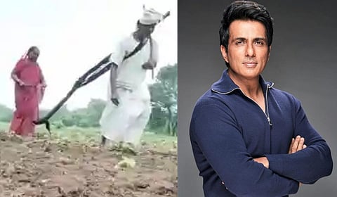 "तुम्ही नंबर पाठवा, मी..."; शेतात बैलाऐवजी स्वतःला जुंपून मशागत, लातूरच्या बळीराजाचा व्हिडिओ बघून सोनू सूद धावला मदतीला