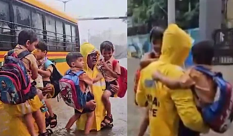 Mumbai Heavy Rain : मुसळधार पावसात अडकली स्कुल बस; लहानग्यांना वाचवून मुंबई पोलीस बनले देवदूत | Video