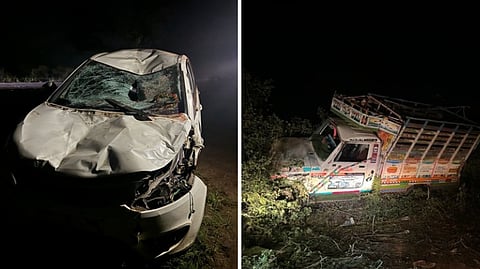 Nashik Accident : सटाण्याजवळ भीषण अपघातात तीन ठार; मजुरांची पिकअप व्हॅन आणि कारची समोरासमोर टक्कर, १२ जखमी