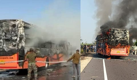 जैसलमेरमध्ये भीषण अपघात; खासगी बसला अचानक लागली आग, गाडी जळून खाक, ५७ जण करत होते प्रवास