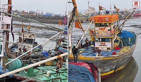 उरण: करंजा बंदरात साठला मोठ्या प्रमाणात गाळ; ३०० मासेमारी बोटी अडकल्या, मच्छिमारांच्या उपजीविकेवर संकट