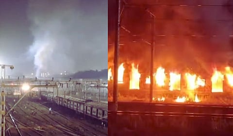 कुर्ला येथे उभ्या लोकलच्या डब्याला आग