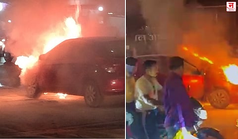 Kalyan : बिर्ला कॉलेज रोडवर धावत्या कारने घेतला पेट; प्रसंगावधानामुळे चालक बचावला, टळली मोठी दुर्घटना