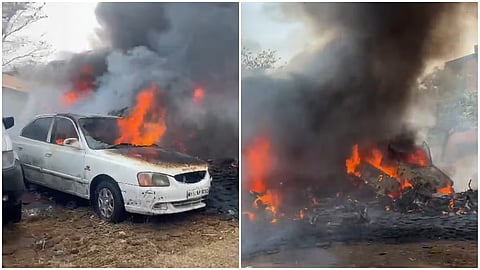 पुणे : भूमी अभिलेख कार्यालयाच्या आवारात भीषण आग; ५० हून अधिक गाड्या जळून खाक