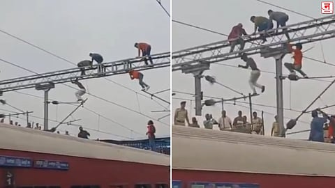 मनमाडमध्ये मनोरुग्णाचा हाय व्होल्टेज ड्रामा; ओव्हरहेड वायरच्या खांबावर चढल्याने रेल्वे सेवा विस्कळीत