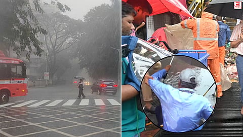 Mumbai : पहिल्याच पावसात पोलखोल! सखल भागात साचले पाणी; रेल्वे, रस्ते वाहतूक विस्कळीत; महापौरांच्या देखतच मुकादम पडला उघड्या मॅनहोलमध्ये
